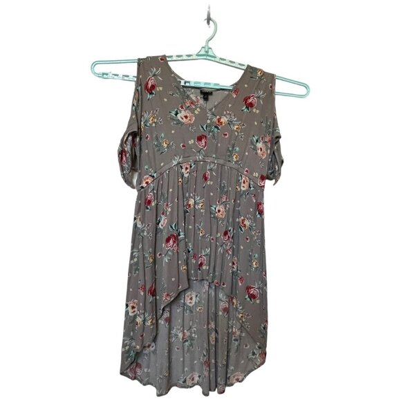 Torrid Floral High-Low Top Dress Size 1 100% Rayon Gray Red & Yellow Flowers - Picture 14 of 15